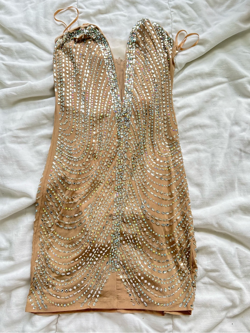Fashion Nova Nude Beaded Mini Dress Birthday Dress